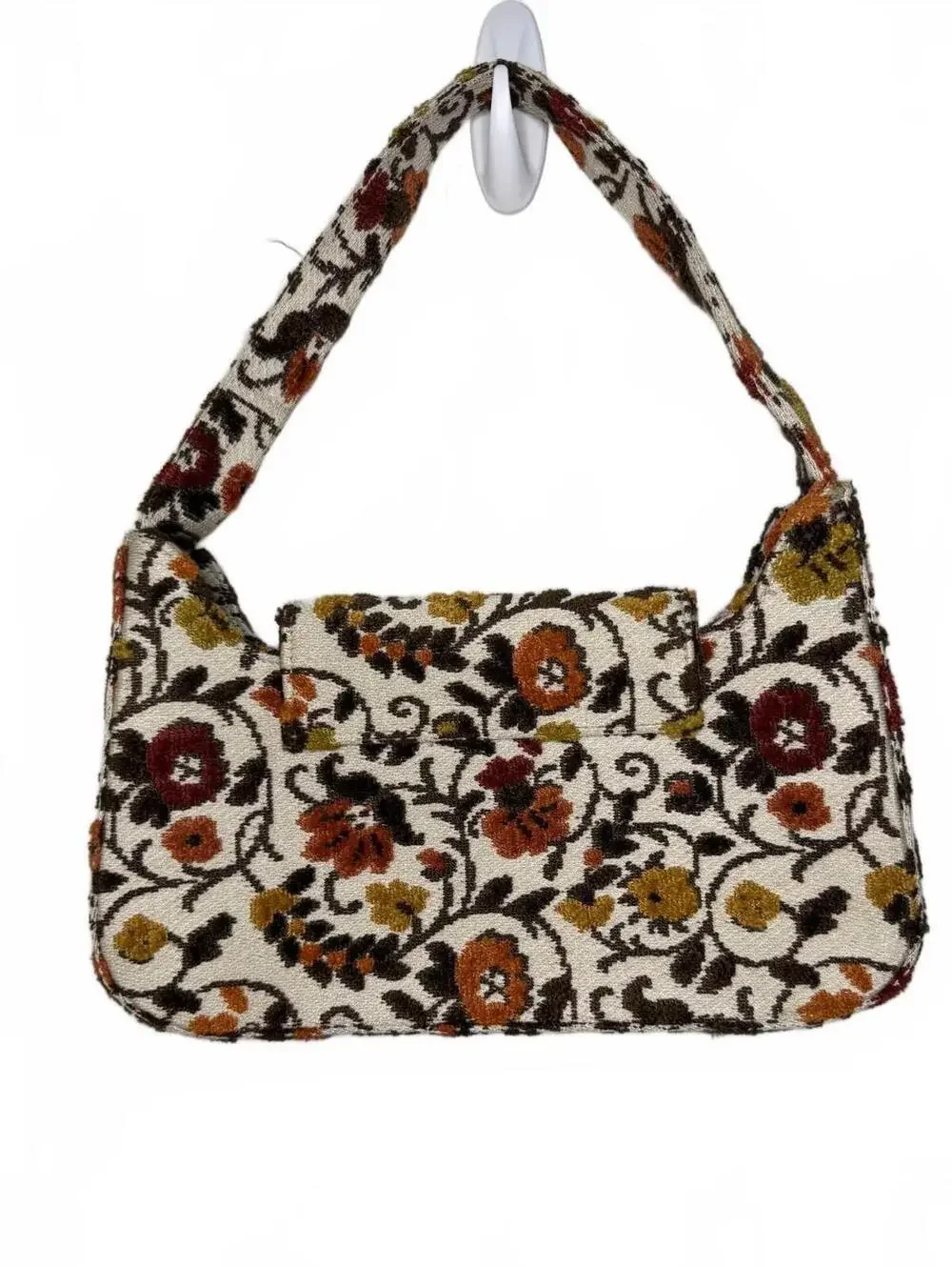 Vintage Borsellino Bags Embroidered Handbag Cream Multi Floral 90s Boho Retro